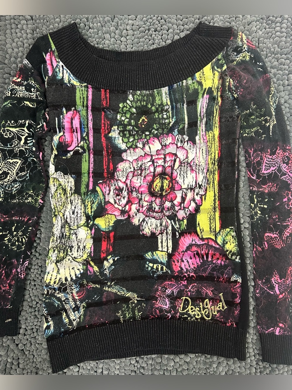 Desigual boat neck lightweight sweater multicolor flower’s pattern Desigual